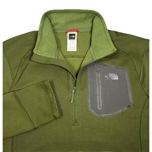 The North Face Grid Fleece 1/4 Zip Pullover Mens XL Olive Green Chest Pocket